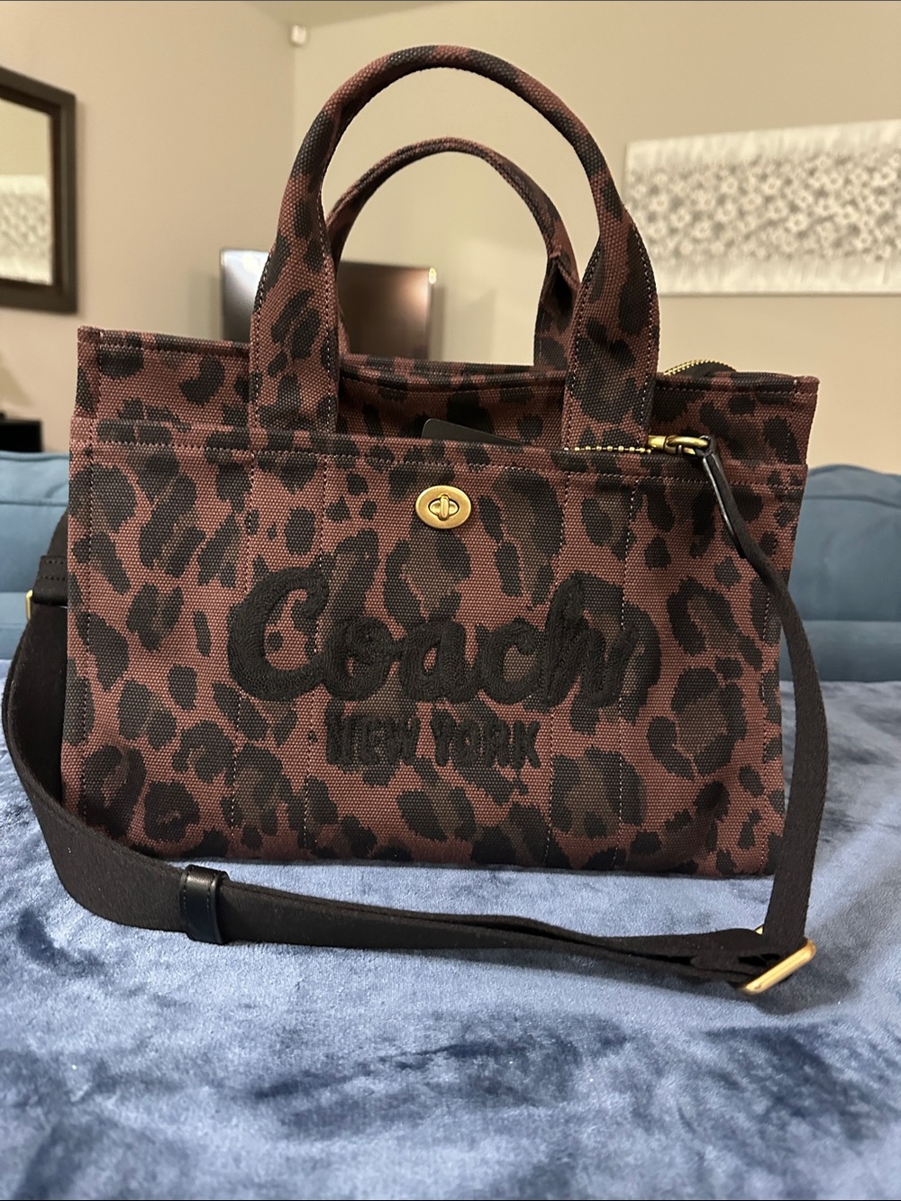 Coach Leopard-Print Canvas Satchel in Brown and Black